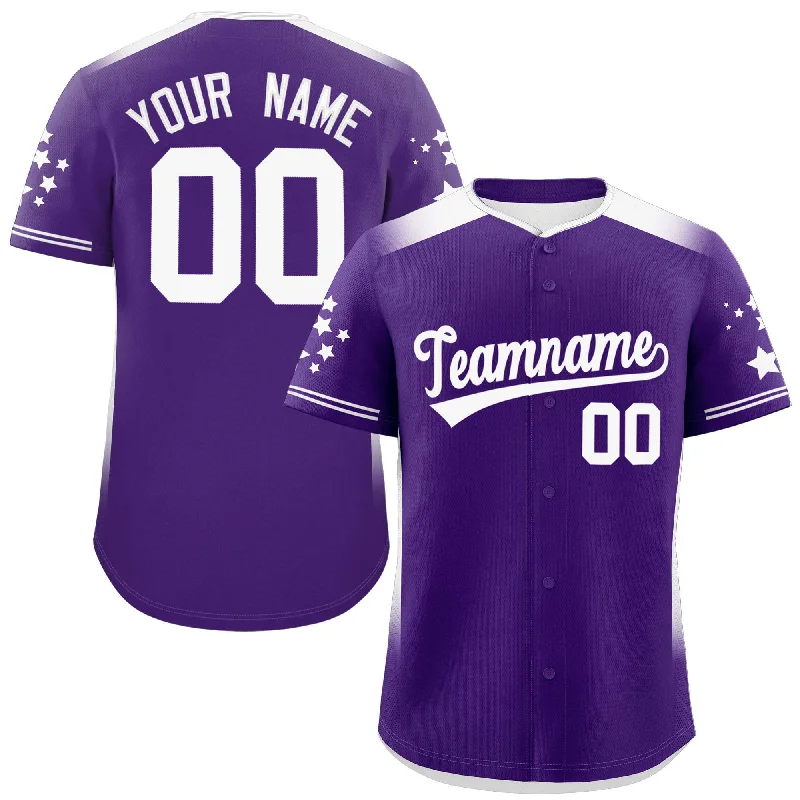 Custom Purple White Gradient Side Personalized Star Pattern Authentic Baseball Jersey British Gentleman Style