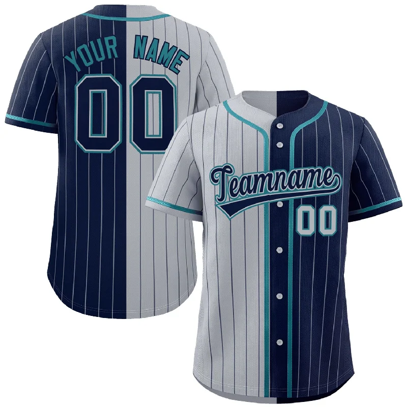 Custom Gray Navy Two Tone Striped Fashion Authentic Baseball Jersey Modern Men's Geometric