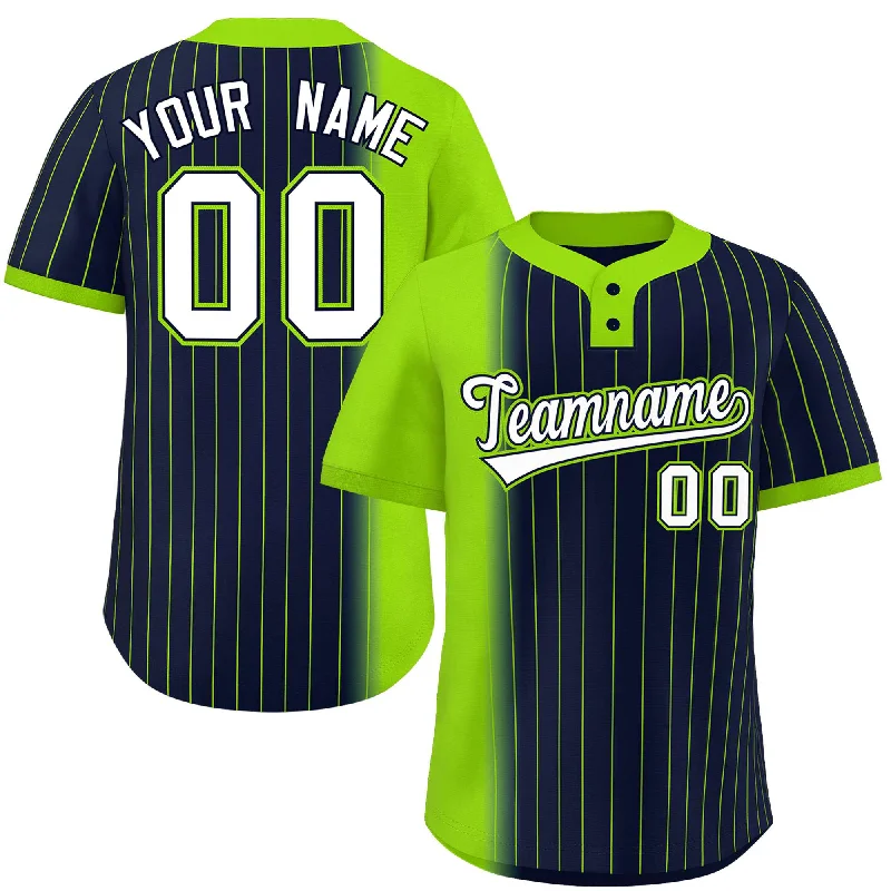 Custom Neon Green Navy Gradient Stripe Fashion Authentic Two-Button Baseball Jersey Stylish Men's Neon