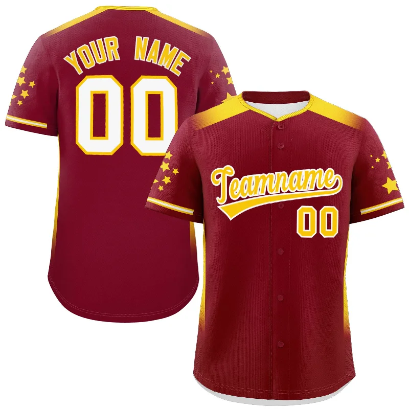 Custom Crimson Gold Gradient Side Personalized Star Pattern Authentic Baseball Jersey Preppy Men's College