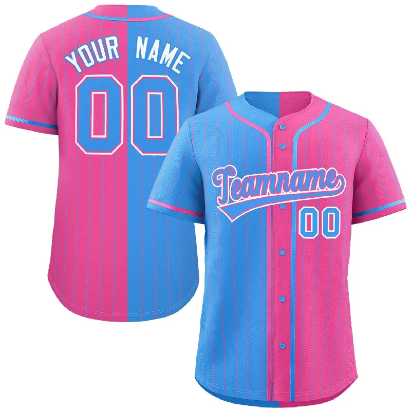 Custom Powder Blue Pink Two Tone Striped Fashion Authentic Baseball Jersey Modern Men's 