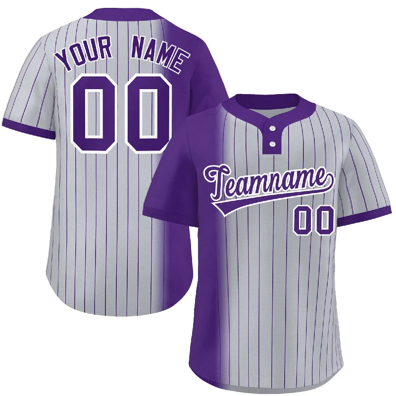 Custom Purple Gray Gradient Stripe Fashion Authentic Two-Button Baseball Jersey Cozy Men's Winter