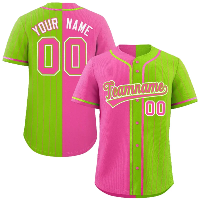 Custom Pink Neon Green Stripe-Solid Combo Fashion Authentic Baseball Jersey Dynamic Men's High