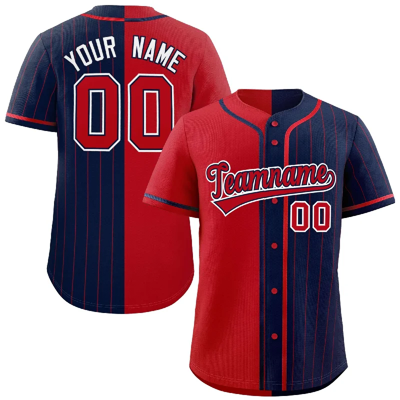 Custom Red Navy Stripe-Solid Combo Fashion Authentic Baseball Jersey Casual Men's Short