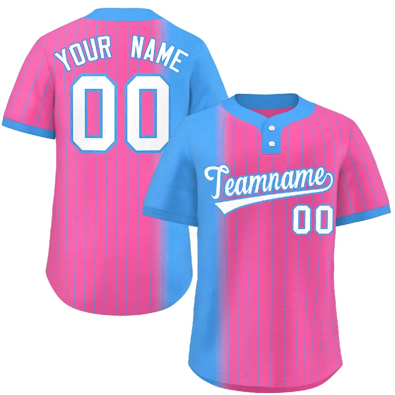 Custom Powder Blue Pink Gradient Stripe Fashion Authentic Two-Button Baseball Jersey Cool Men's Skate