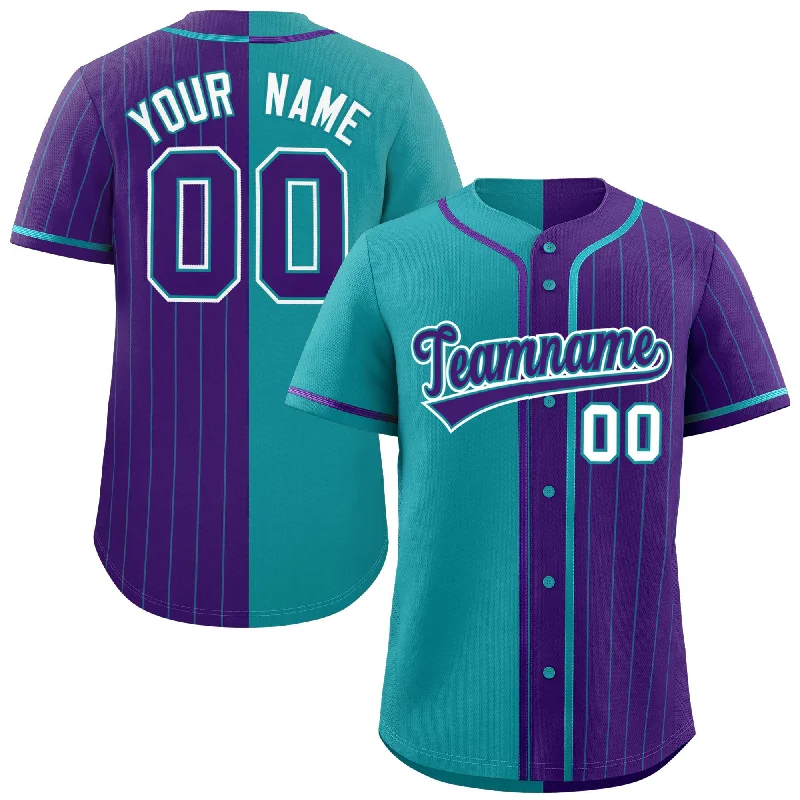 Custom Teal Purple Stripe-Solid Combo Fashion Authentic Baseball Jersey Masculine Men's 