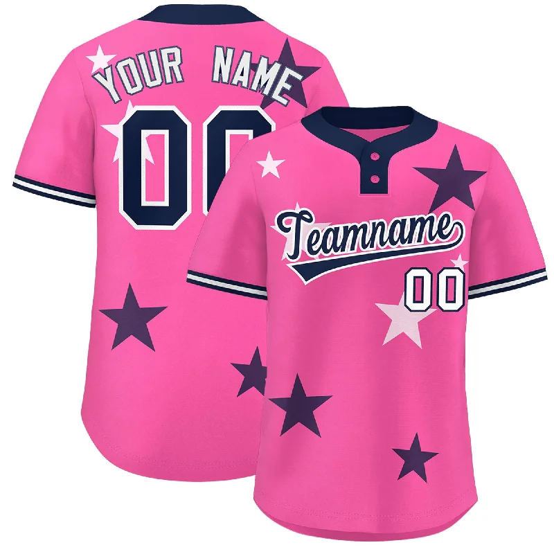 Custom Pink Navy Personalized Star Graffiti Pattern Authentic Two-Button Baseball Jersey Unique Men's Patch