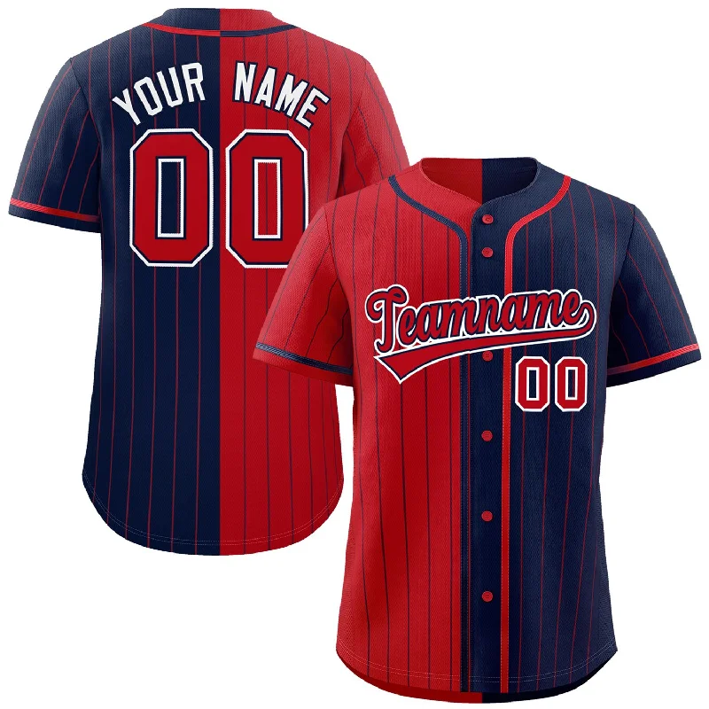 Custom Red Navy Two Tone Striped Fashion Authentic Baseball Jersey Preppy Men's College