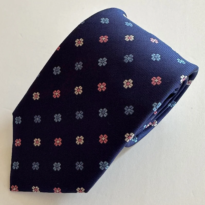 David Donahue Tie - Navy with Pink, Blue, and White Flowers Relaxed Men's Australian 