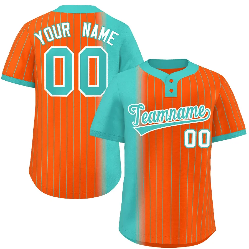 Custom Aqua Orange Gradient Stripe Fashion Authentic Two-Button Baseball Jersey Bold Men's Statement