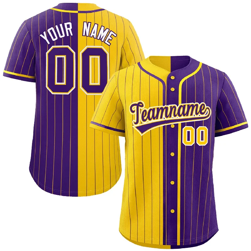 Custom Gold Purple Two Tone Striped Fashion Authentic Baseball Jersey Hip Men's Retro