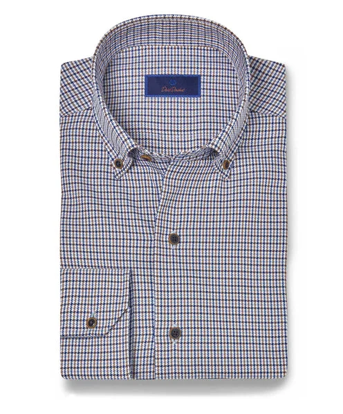 David Donahue Blue & Chocolate Royal Oxford Check Shirt Tough Men's Tactical