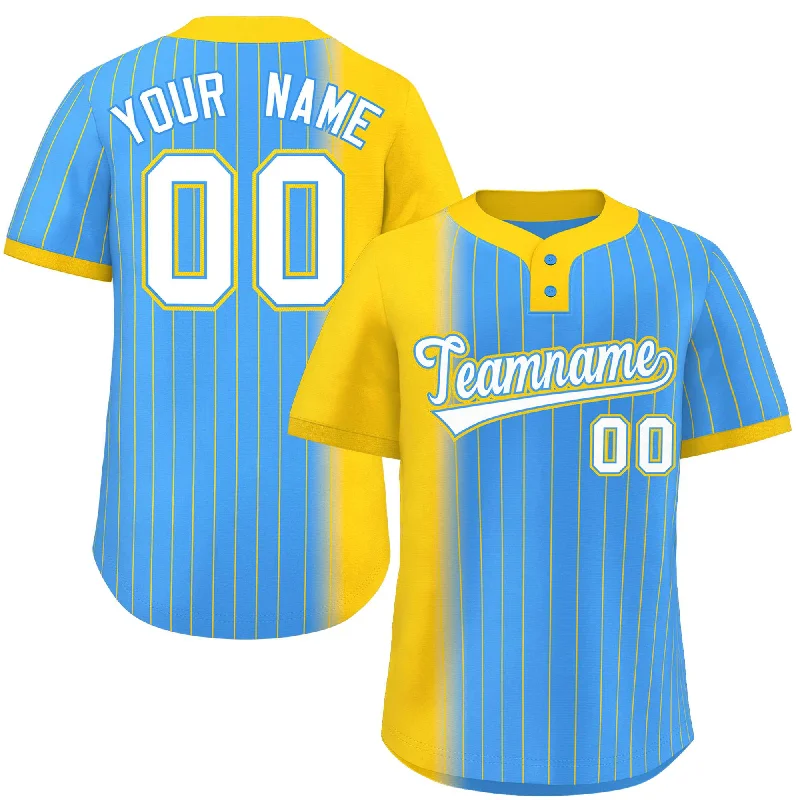 Custom Gold Powder Blue Gradient Stripe Fashion Authentic Two-Button Baseball Jersey Athletic Men's Compression