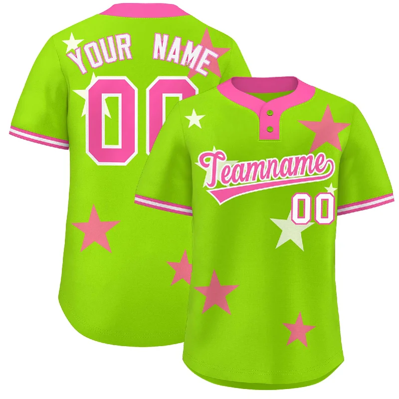 Custom Neon Green Pink Personalized Star Graffiti Pattern Authentic Two-Button Baseball Jersey Modern Men's Geometric