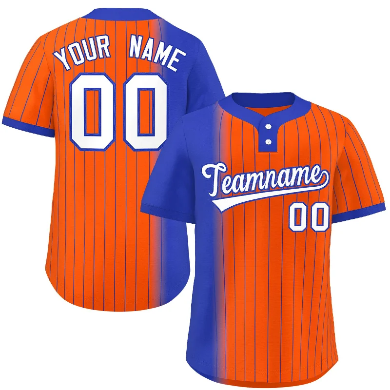 Custom Royal Orange Gradient Stripe Fashion Authentic Two-Button Baseball Jersey Vacation