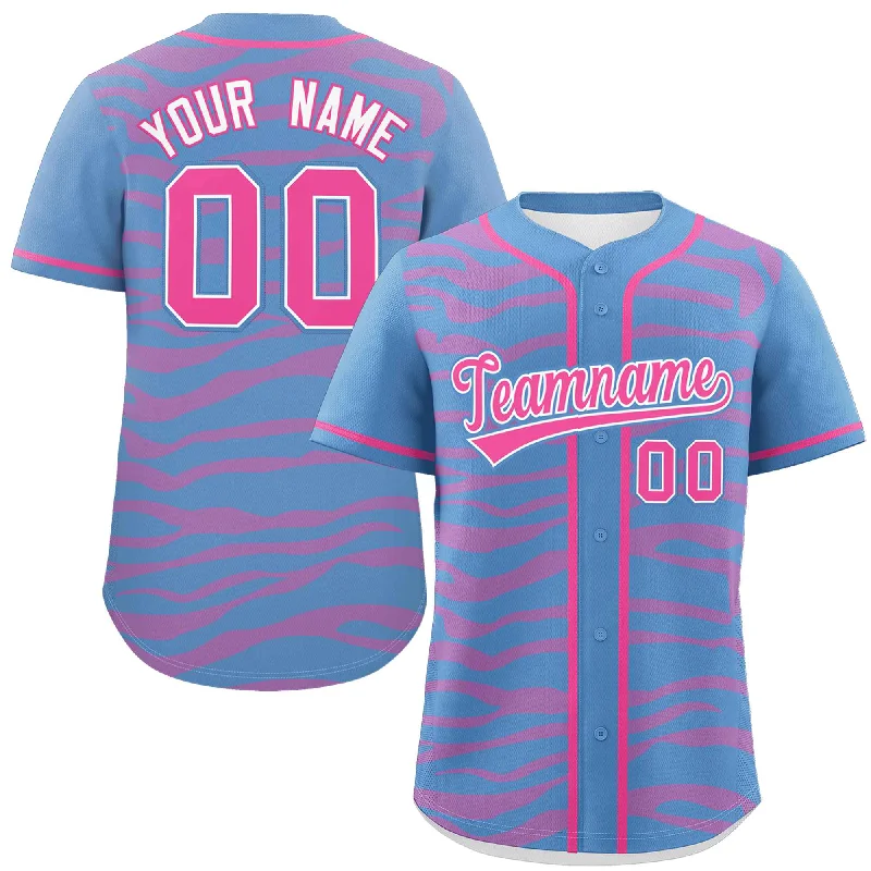 Custom Light Blue Pink Zebra Stripes Graffiti Pattern Authentic Baseball Jersey Dynamic Men's Moto