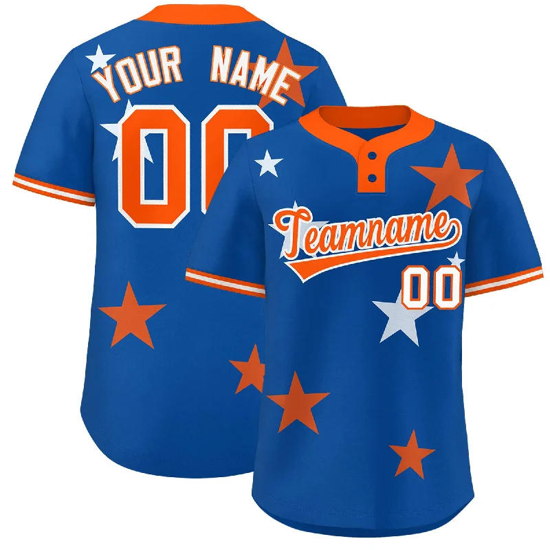 Custom Royal Orange Personalized Star Graffiti Pattern Authentic Two-Button Baseball Jersey Casual Men's Japanese 