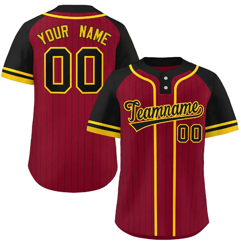 Custom Crimson Black-Gold Stripe Fashion Raglan Sleeves Authentic Two-Button Baseball Jersey Stylish Men's Neon