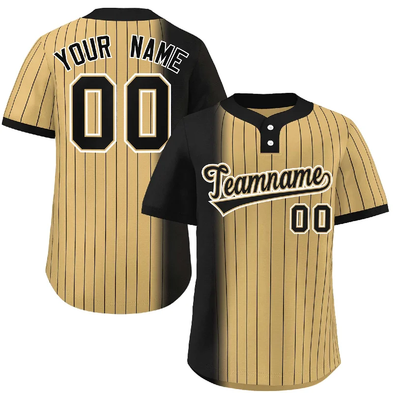 Custom Black Old Gold Gradient Stripe Fashion Authentic Two-Button Baseball Jersey Artistic Men's Avant