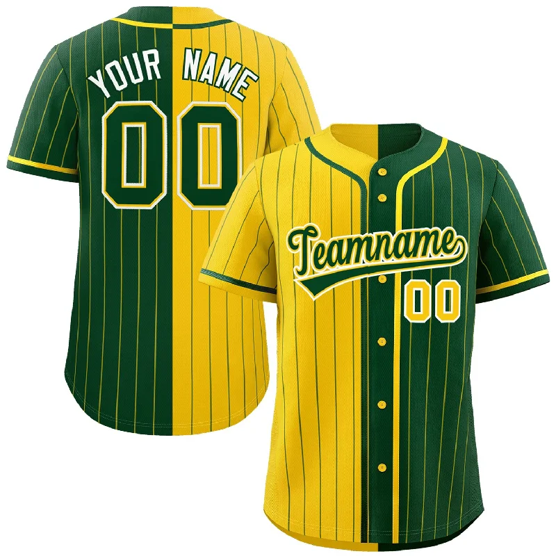 Custom Gold Green Two Tone Striped Fashion Authentic Baseball Jersey Sophisticated Men's 