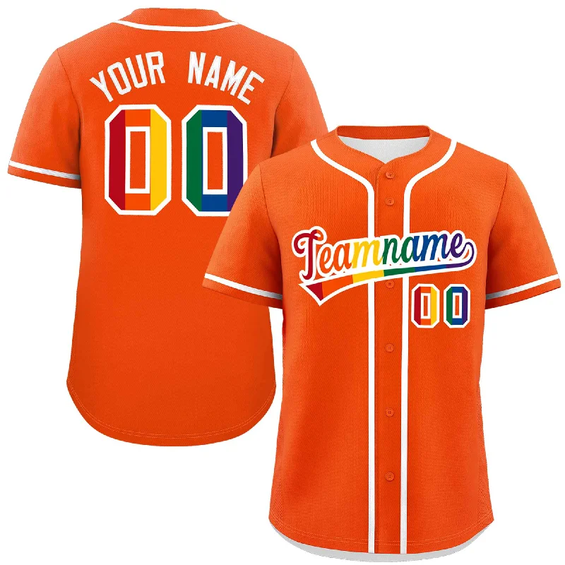 Custom Orange LGBT Rainbow For Pride Month Classic Style Authentic Baseball Jersey Cool Men's Skate