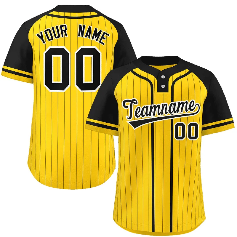 Custom Gold Black Stripe Fashion Raglan Sleeves Authentic Two-Button Baseball Jersey Tough Men's Tactical