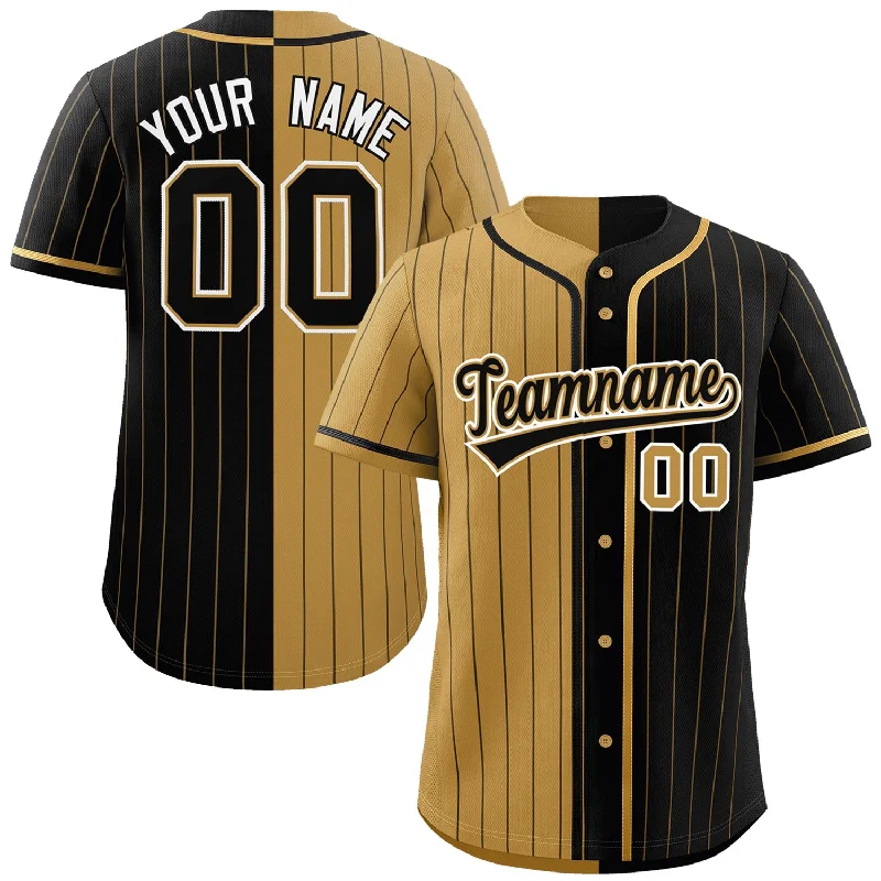 Custom Old Gold Black Two Tone Striped Fashion Authentic Baseball Jersey Casual Men's Short