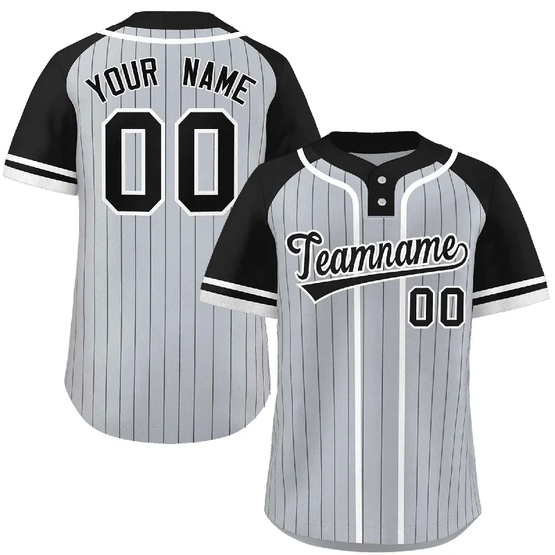 Custom Gray Black-White Stripe Fashion Raglan Sleeves Authentic Two-Button Baseball Jersey Cool Men's Distressed