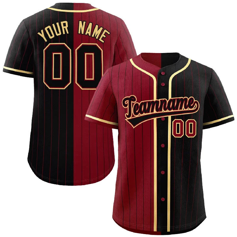 Custom Crimson Black Two Tone Striped Fashion Authentic Baseball Jersey Traditional Men's Wool