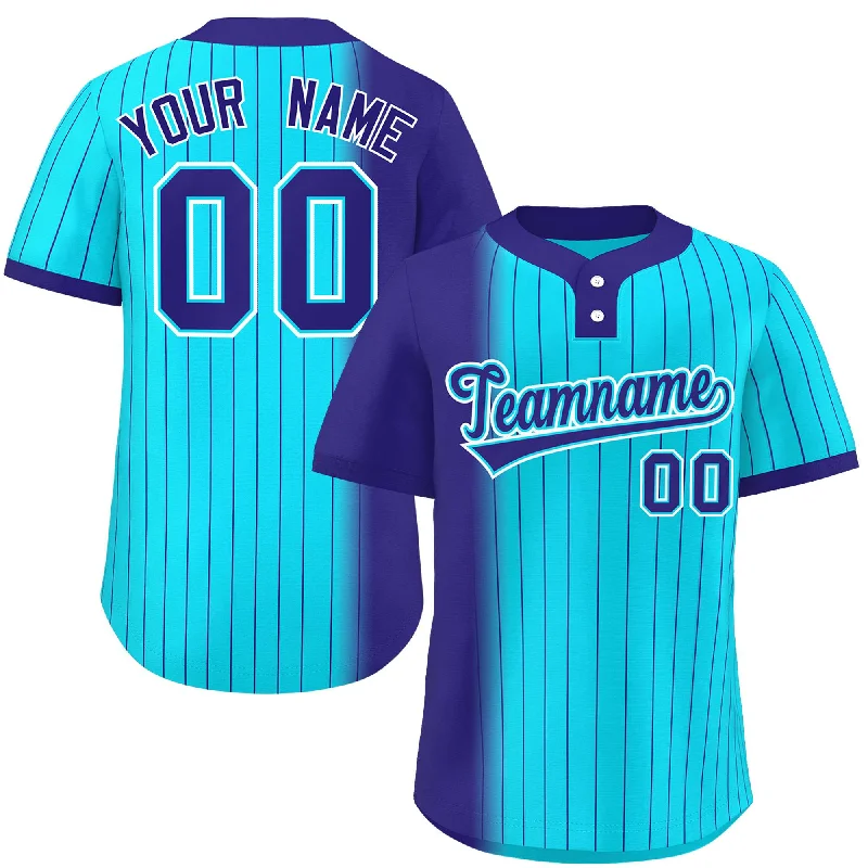 Custom Violet Sky Blue Gradient Stripe Fashion Authentic Two-Button Baseball Jersey Hip Men's Retro