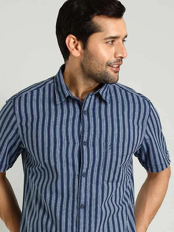 Men Striped Half Sleeve Cotton Shirt Sporty Men's Tennis