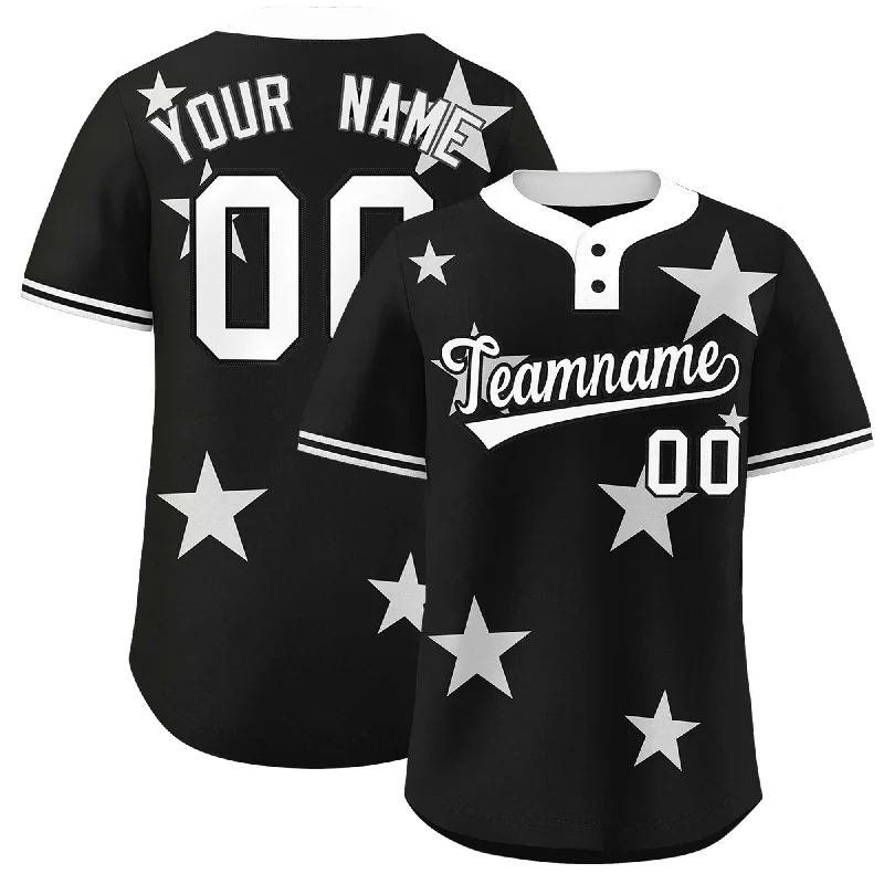 Custom Black White Personalized Star Graffiti Pattern Authentic Two-Button Baseball Jersey British Gentleman Style