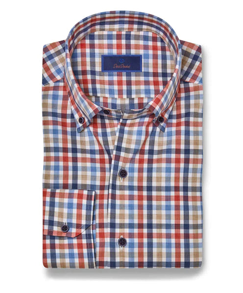 David Donahue Blue & Red Herringbone Check Shirt British Gentleman Style