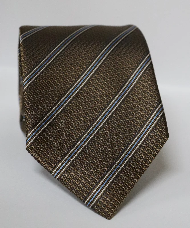 David Donahue Tie - Brown Stripe Luxurious Men's High