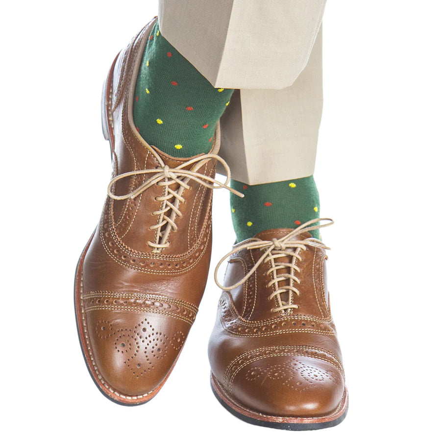 The Shirt Shop Socks - Mid-Calf - Green with Orange/Yellow Dots Dapper Men's 1920S