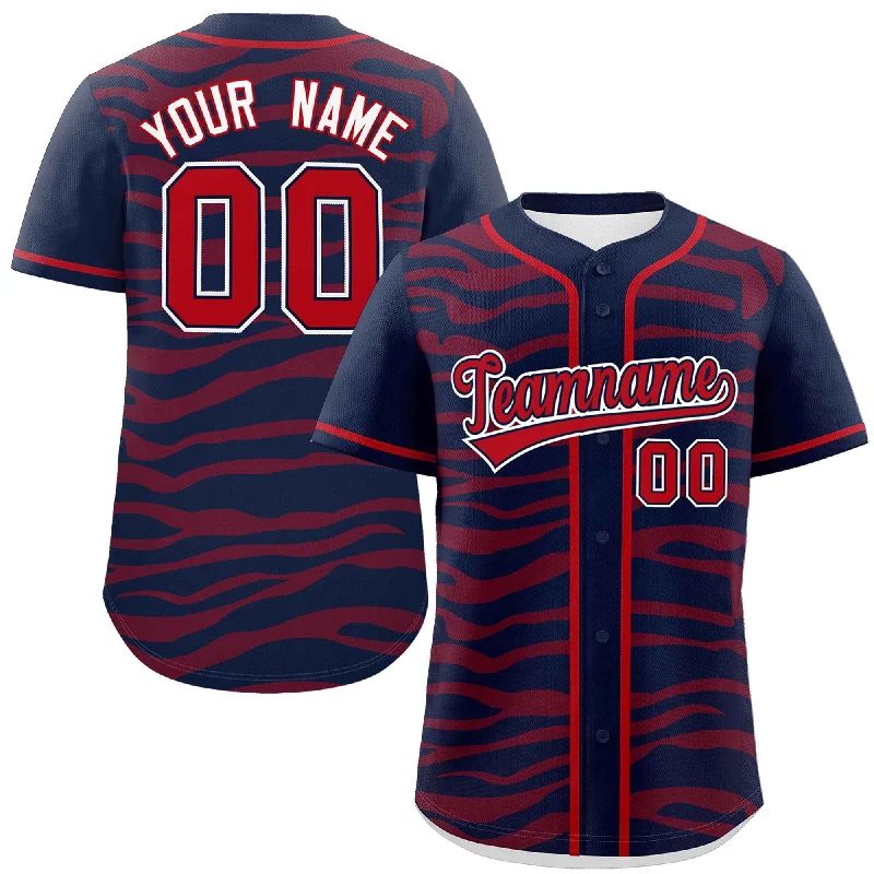 Custom Navy Red Zebra Stripes Graffiti Pattern Authentic Baseball Jersey Bohemian Men's Free