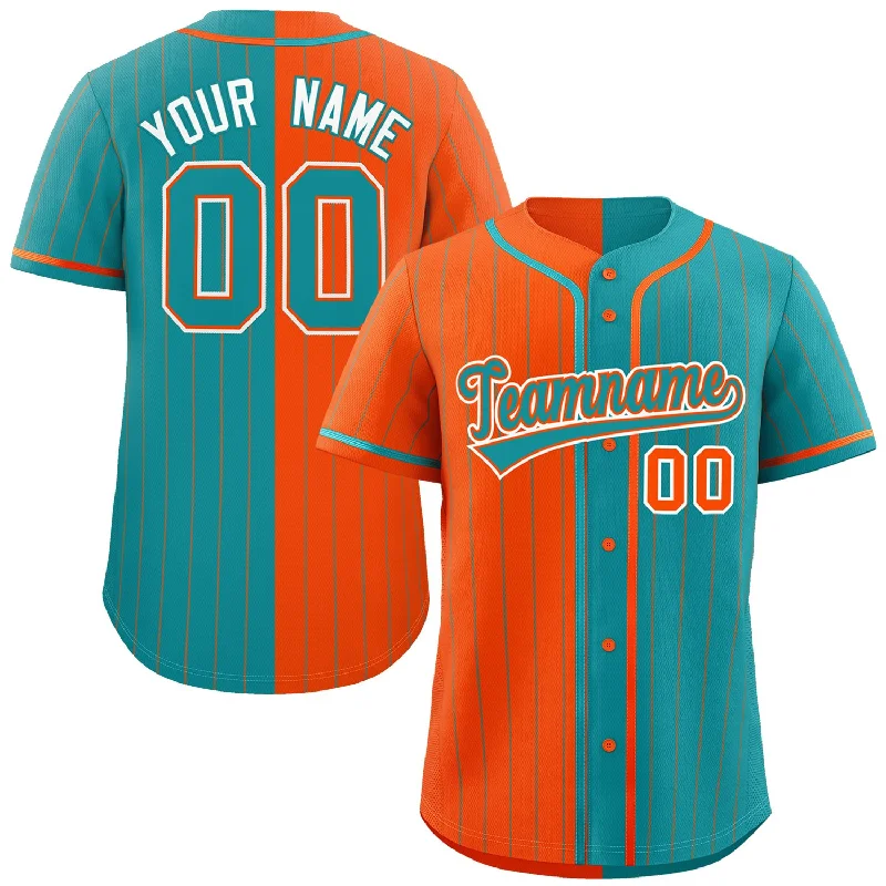 Custom Orange Aqua Two Tone Striped Fashion Authentic Baseball Jersey Polished Men's Satin