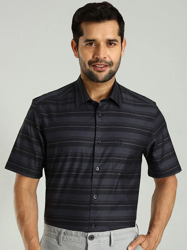 Men Striped Half Sleeve Cotton Shirt Traditional Men's Wool