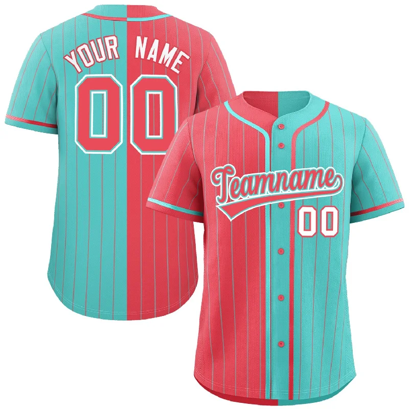 Custom Light Red Aqua Two Tone Striped Fashion Authentic Baseball Jersey Traditional Men's Country