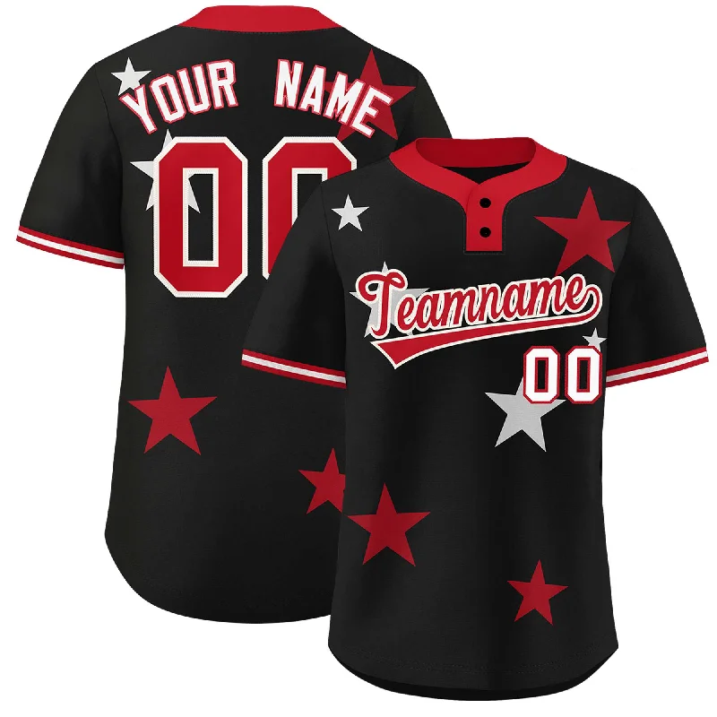 Custom Black Red Personalized Star Graffiti Pattern Authentic Two-Button Baseball Jersey Refined Men's Classic 