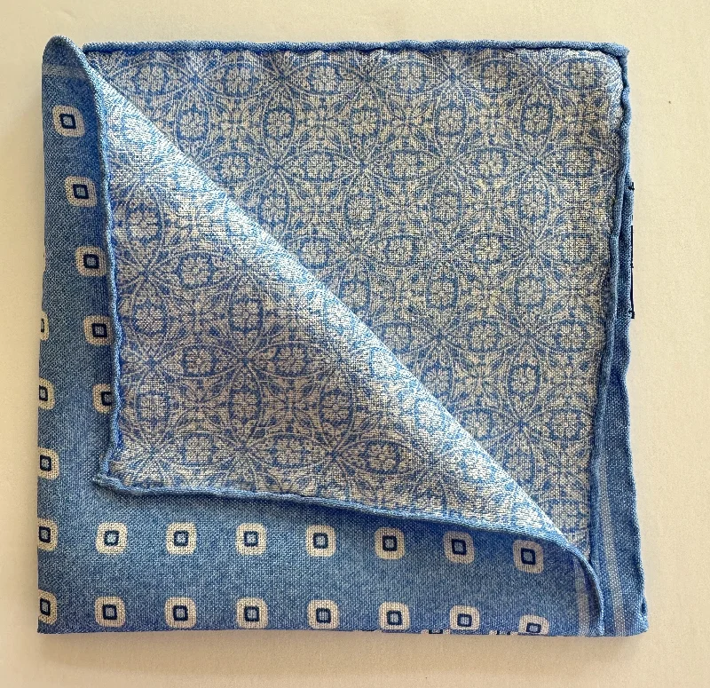 David Donahue Pocket Square - Sky Blue with Square Dots/Floral Confident Men's Power