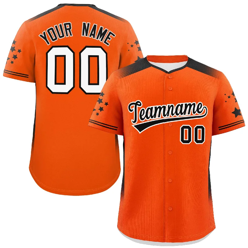 Custom Orange Black Gradient Side Personalized Star Pattern Authentic Baseball Jersey Sophisticated Men's French