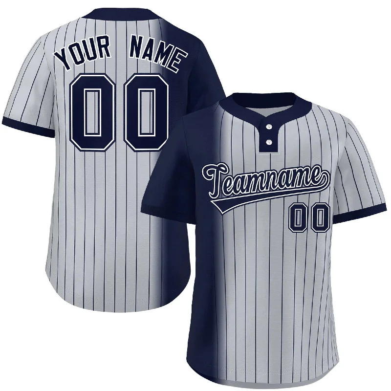 Custom Navy Gray Gradient Stripe Fashion Authentic Two-Button Baseball Jersey Unique Men's Upcycled