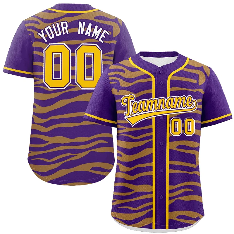 Custom Purple Gold Zebra Stripes Graffiti Pattern Authentic Baseball Jersey Sharp Men's Italian