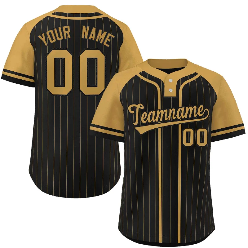 Custom Black Old Gold Stripe Fashion Raglan Sleeves Authentic Two-Button Baseball Jersey Dynamic Men's Glow