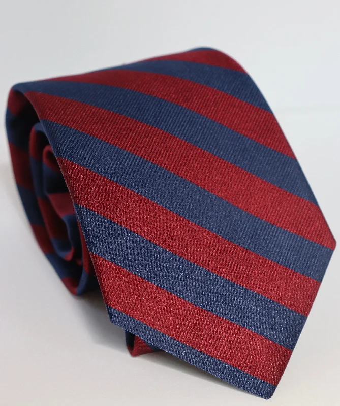 R. Hanauer Tie - Navy/Burgundy 1/2" Bar Stripe Relaxed Men's Beach