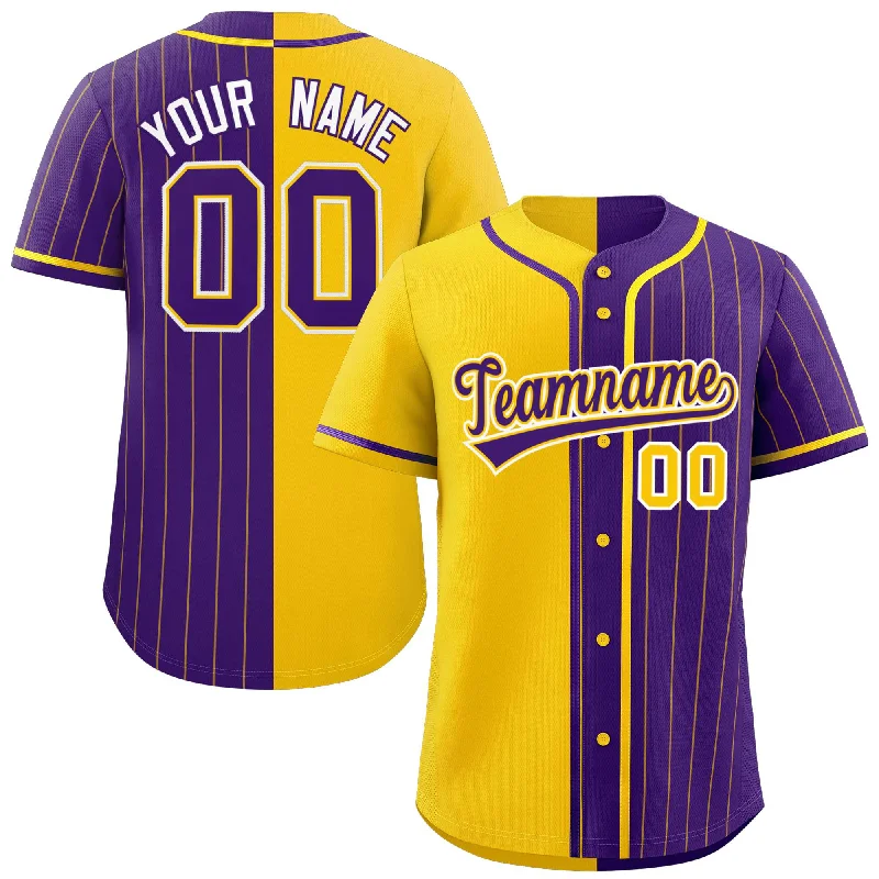 Custom Gold Purple Stripe-Solid Combo Fashion Authentic Baseball Jersey Classic Men's Pin