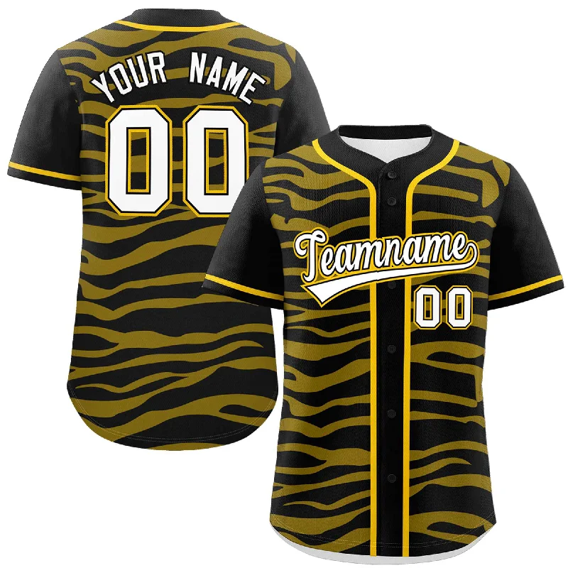 Custom Black Gold Zebra Stripes Graffiti Pattern Authentic Baseball Jersey Organic