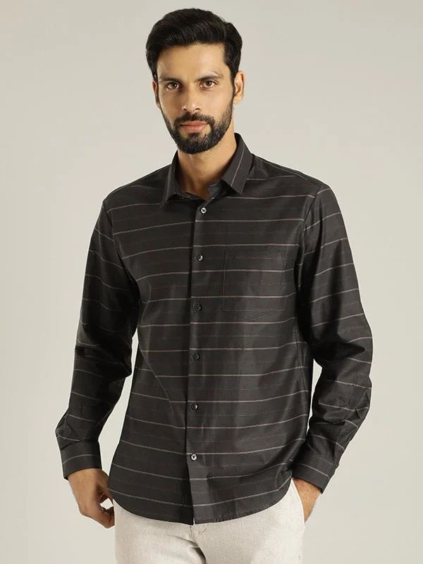 Men Striped Full Sleeve Cotton Shirt Tough Men's Military