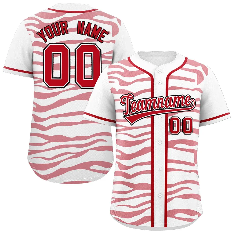 Custom White Red Zebra Stripes Graffiti Pattern Authentic Baseball Jersey Youthful Men's Pop